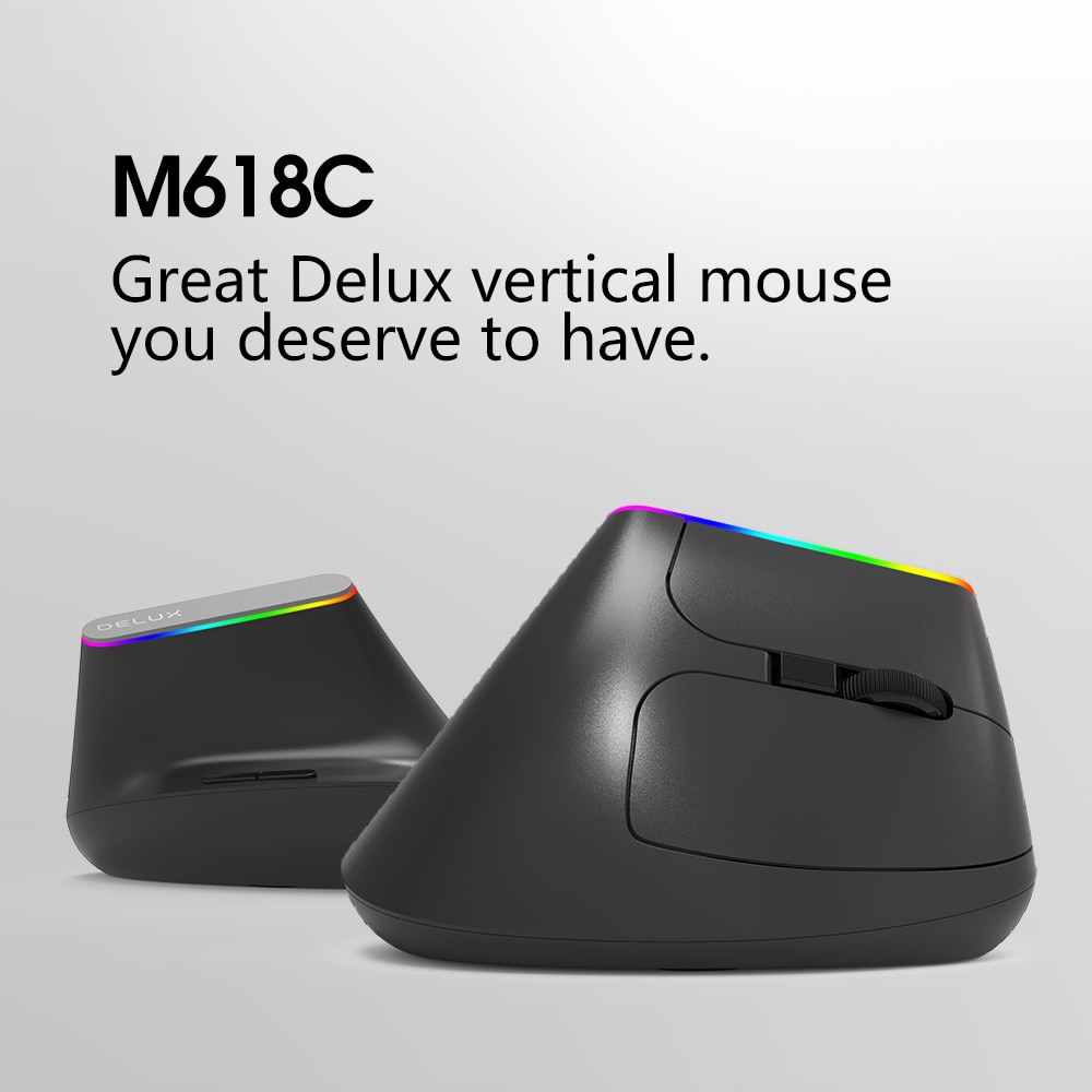 Delux M618C Wireless Mouse Ergonomic Vertical 6 Buttons Gaming Mouse - Image 4