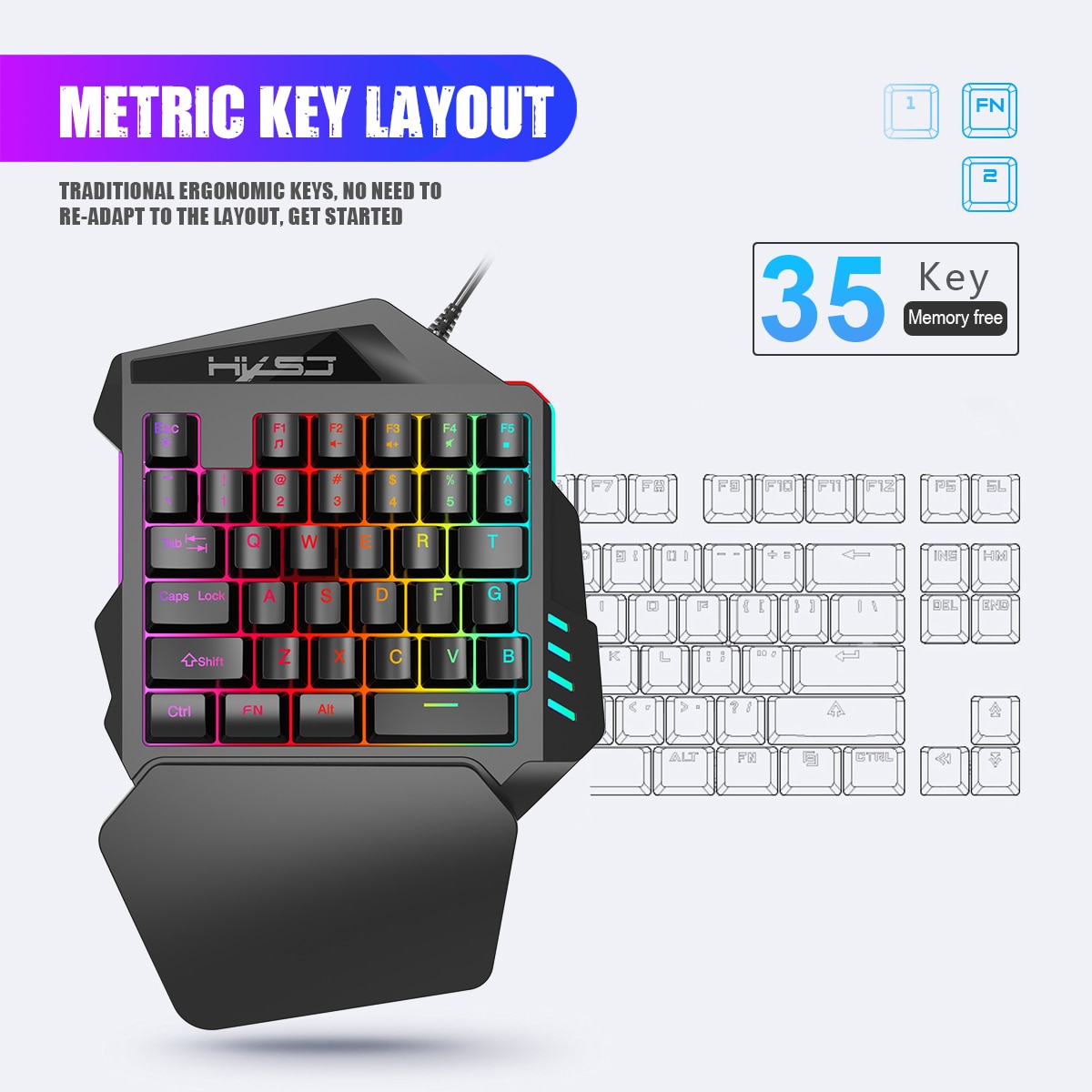HXSJ J50 Ergonomic Keyboard Mouse 5500DPI Combo - Image 4