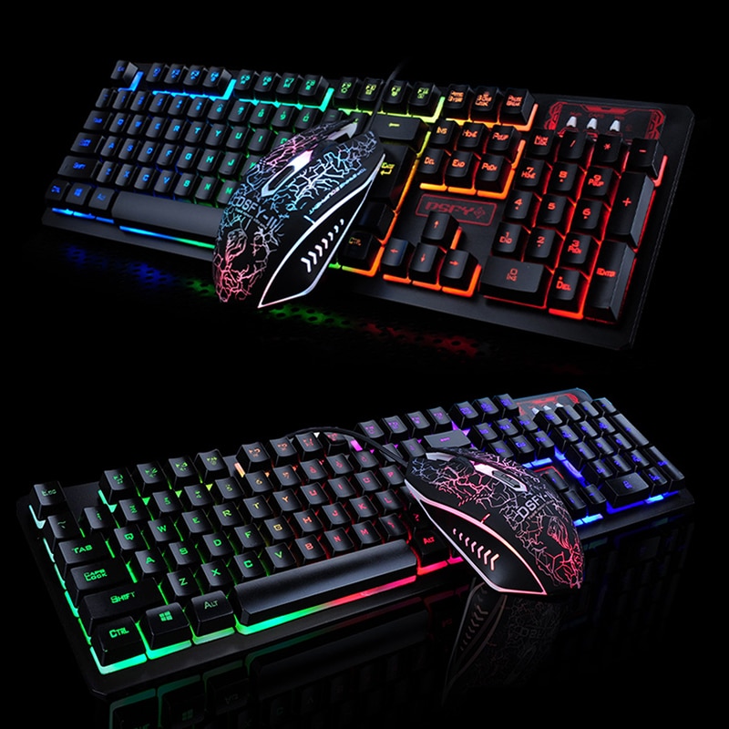 K-13 Rainbow Backlit illuminated Multimedia Gaming Keyboard 2400DPI Mouse Sets - Image 2
