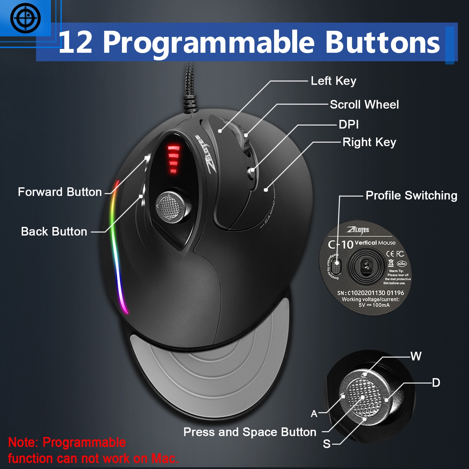 Advanced 10000DPI Vertical Wired Optical Game Mouse - Image 3