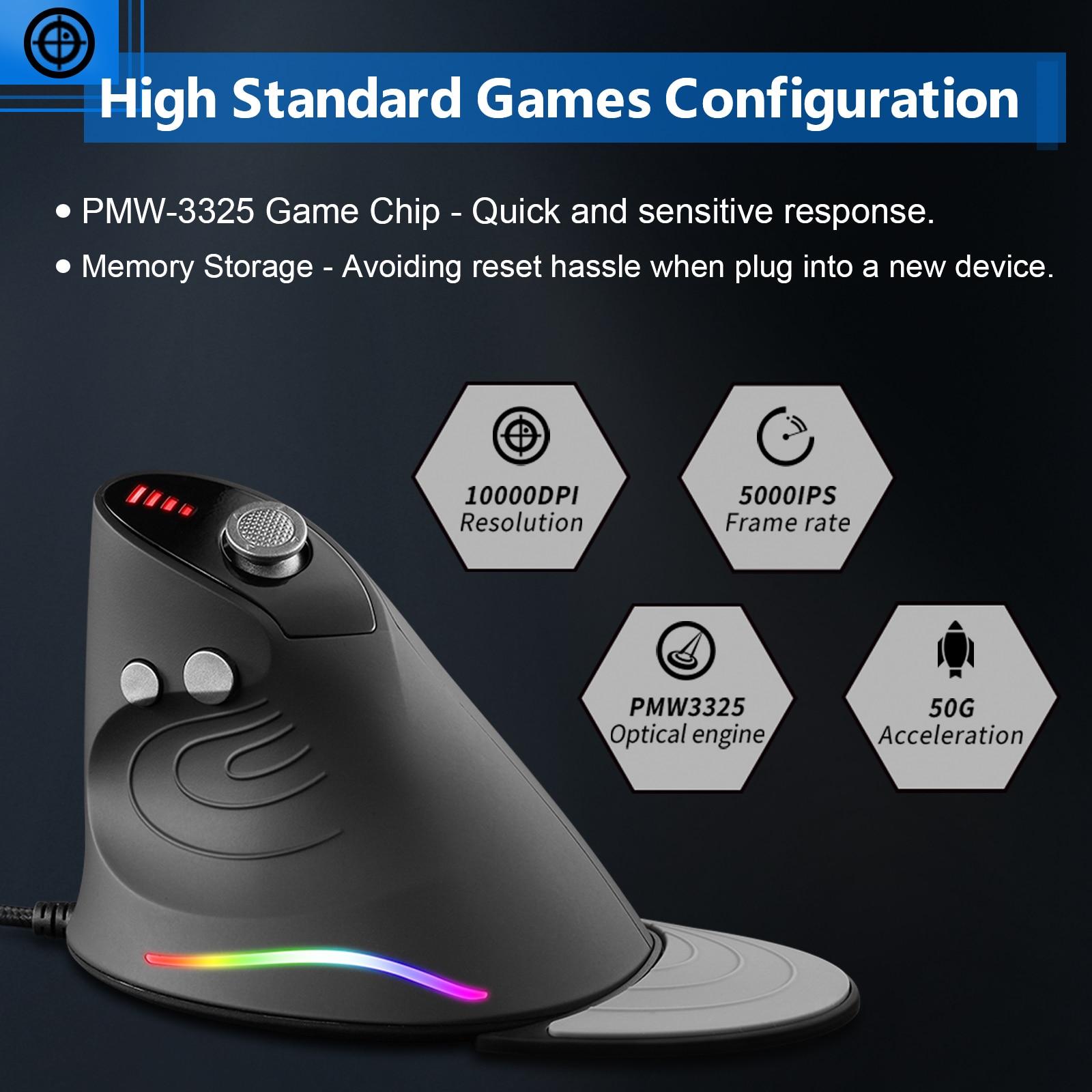 Advanced 10000DPI Vertical Wired Optical Game Mouse - Image 5